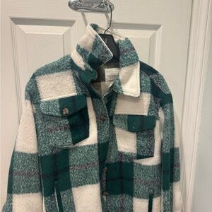 Avec Les Filles Teal and Cream Checkered Jacket